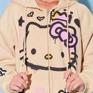 Hello Kitty Graffiti Basquiat Crown Forever 21 Hoodie Size Medium NWT